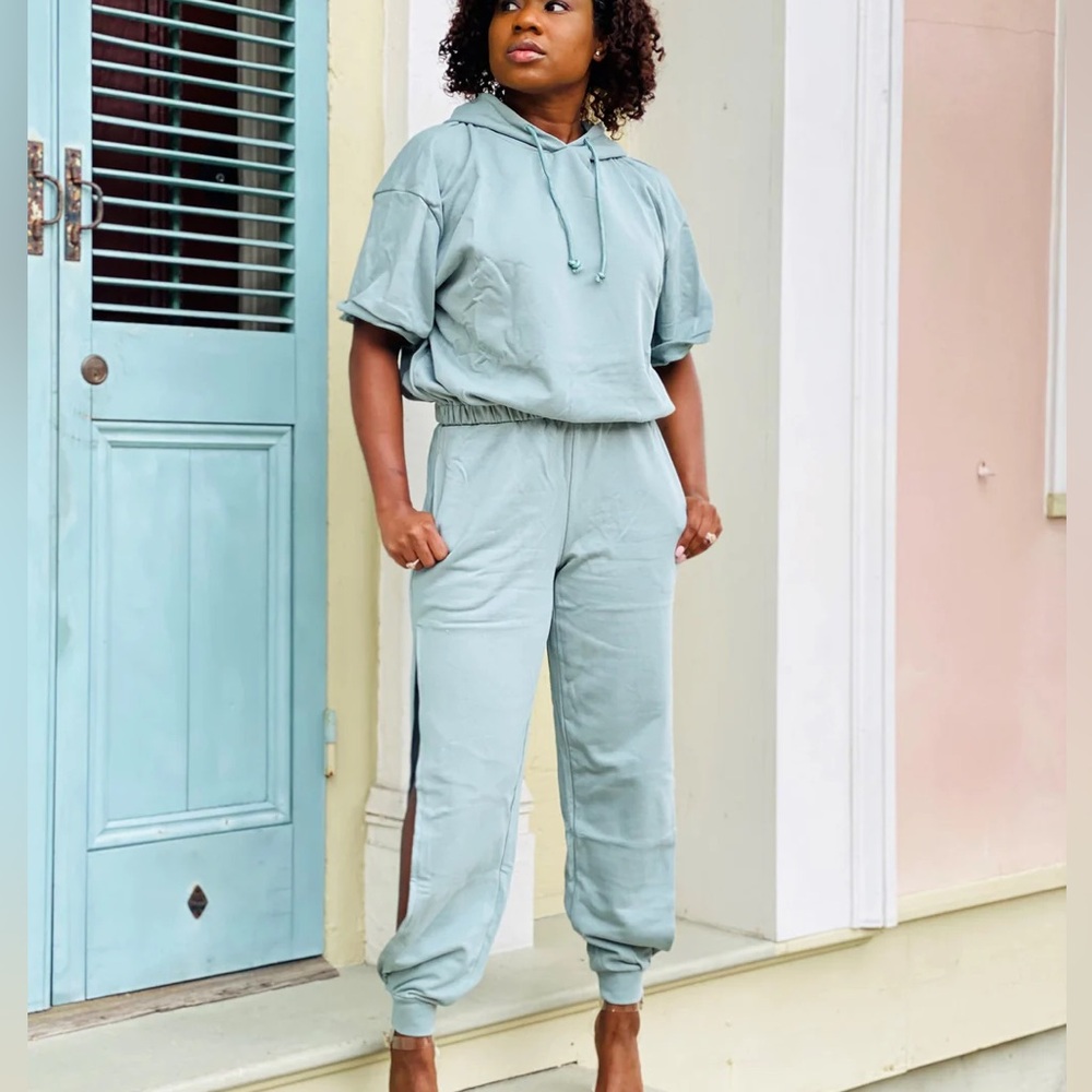 New Women's Light Blue Hoodie sweatsuit jogger set S, M, L